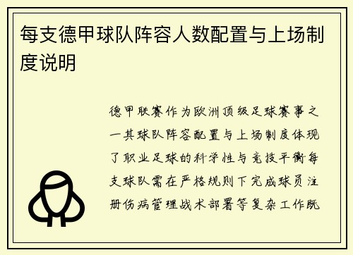 每支德甲球队阵容人数配置与上场制度说明