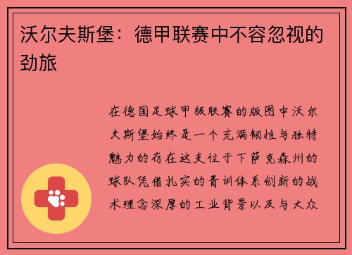 沃尔夫斯堡：德甲联赛中不容忽视的劲旅